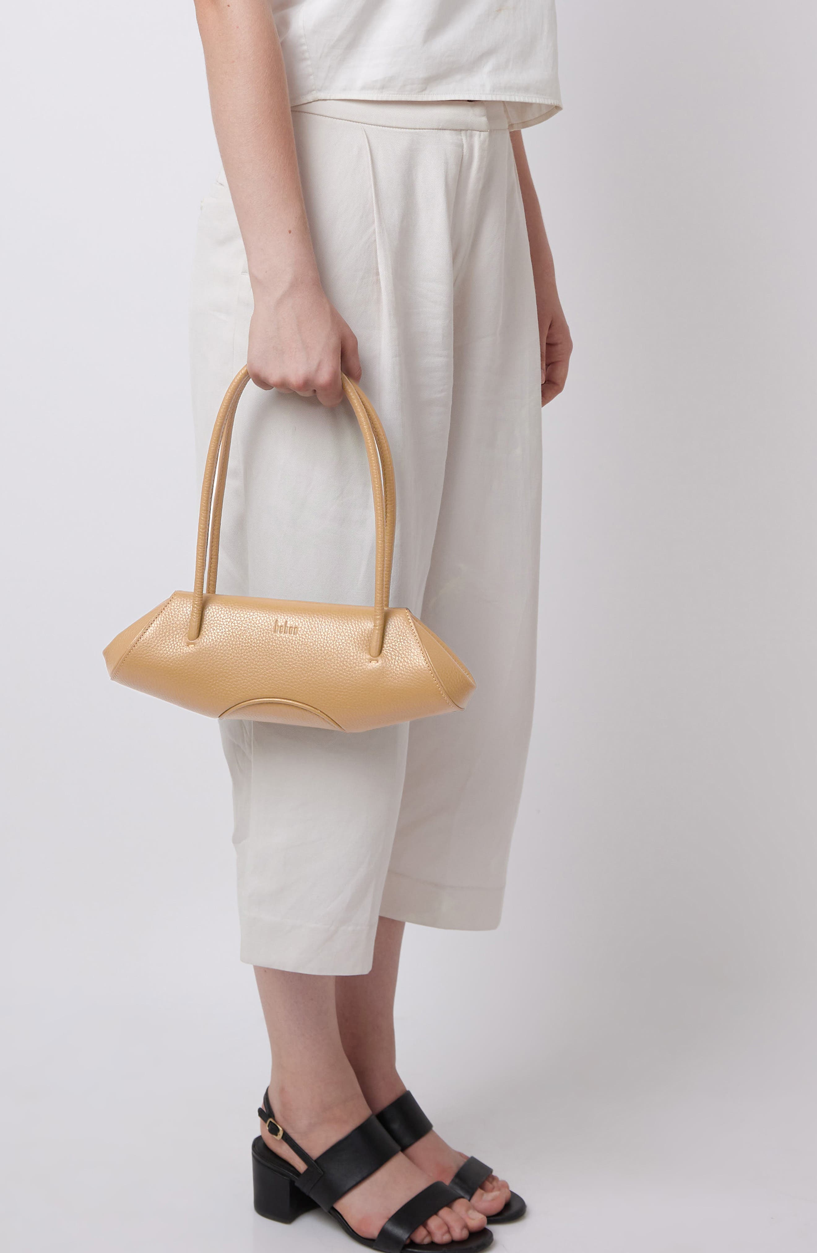 behno Mini Elizabeth Baguette Pebble Leather Shoulder Bag, Alternate, color, Bisque
