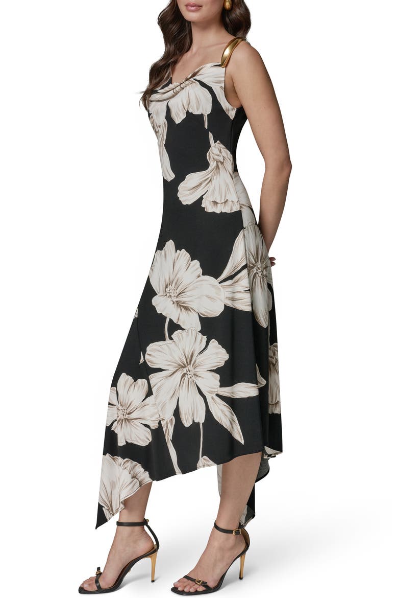 Floral Asymmetric Midi Dress, Alternate, color, BLACK MULTI