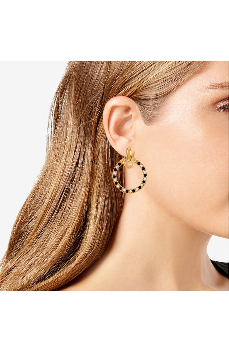 True Religion Pavé Crystal Circle Drop Doorknocker Earrings, Alternate, color, Goldtone/ Jet