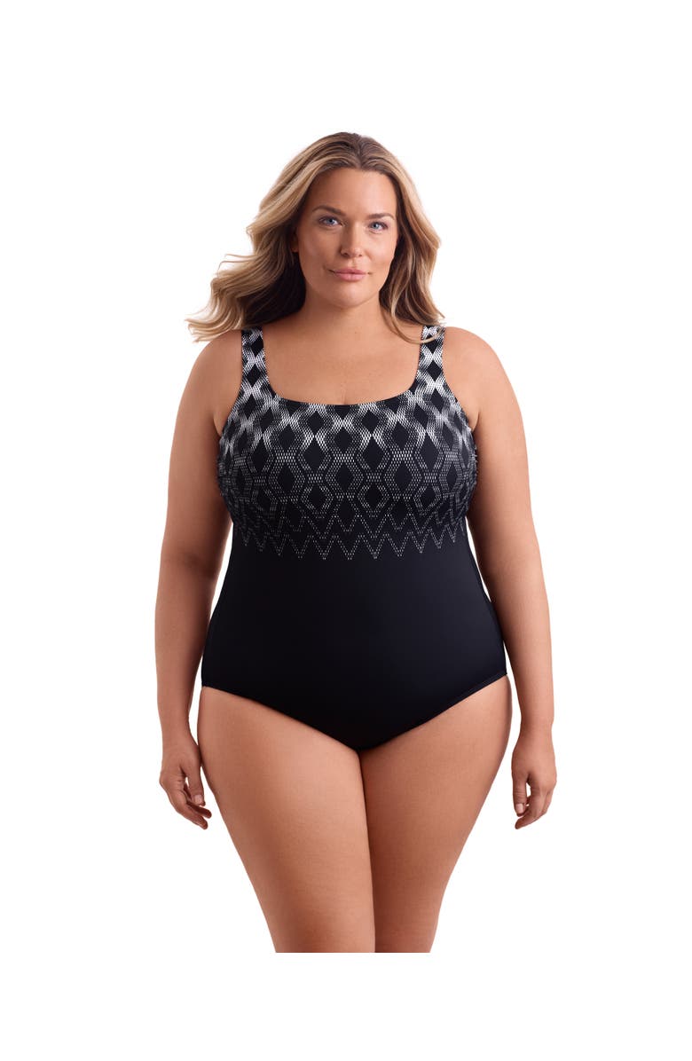 ShapeSolver Sport Scoopneck Zipper Tank Chlorine Resistant One-Piece Swimsuit, Main, color, Herringbone Shift