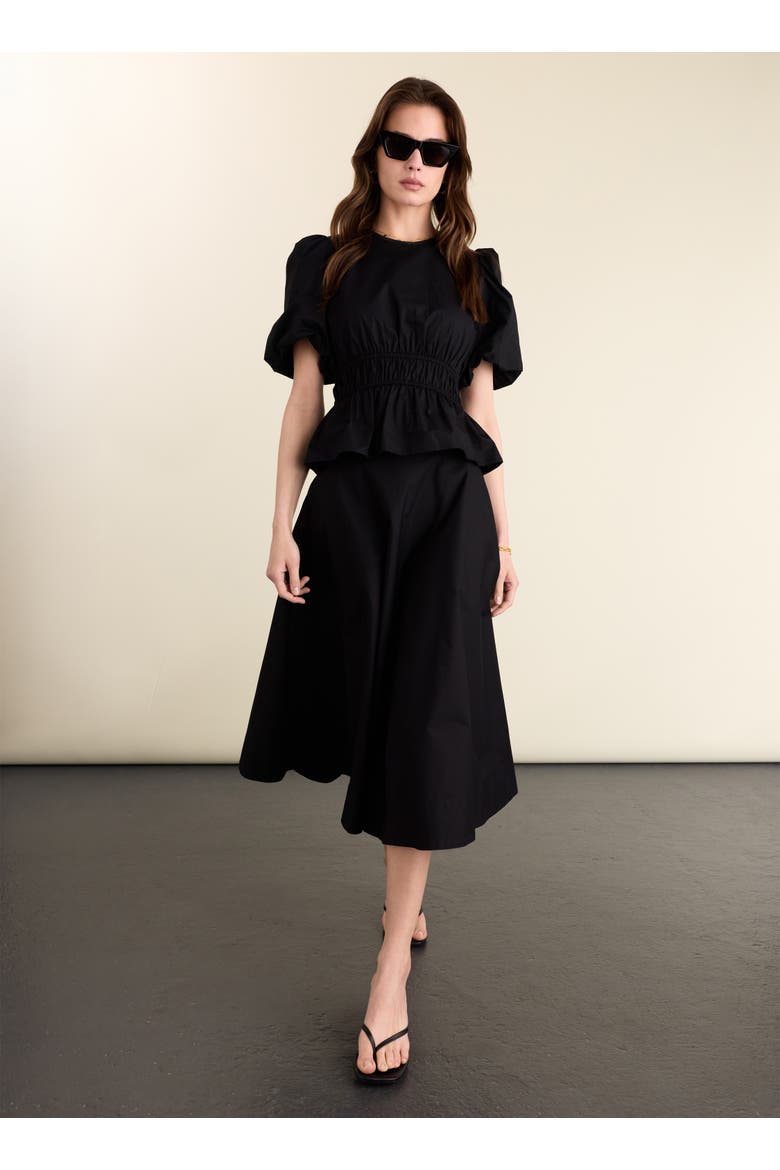 Elise Puff Sleeve Smocked Waist Top, Alternate, color, Caviar Black