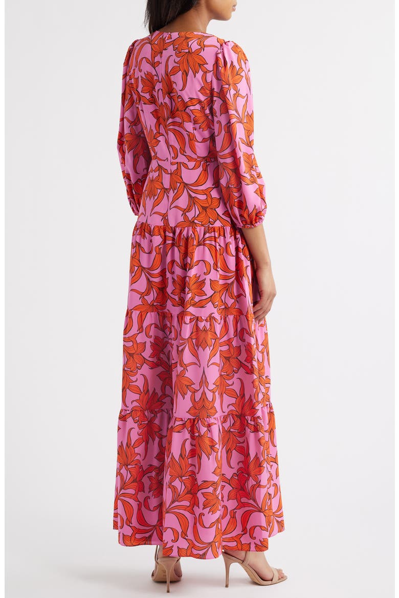Print Long Sleeve Ruffle Hem Maxi Dress, Alternate, color, PINK MULTI