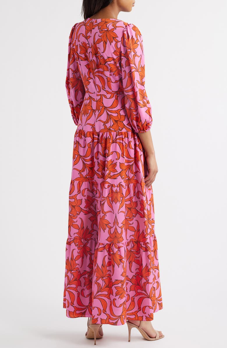 Vince Camuto Print Long Sleeve Ruffle Hem Maxi Dress, Alternate, color,