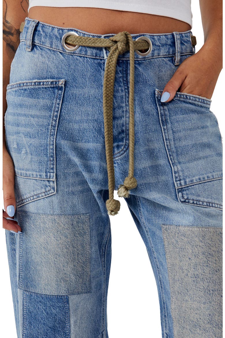 Moxie Mid Rise Low Slung Tie Waist Nonstretch Jeans, Alternate, color, TRUEST BLUE