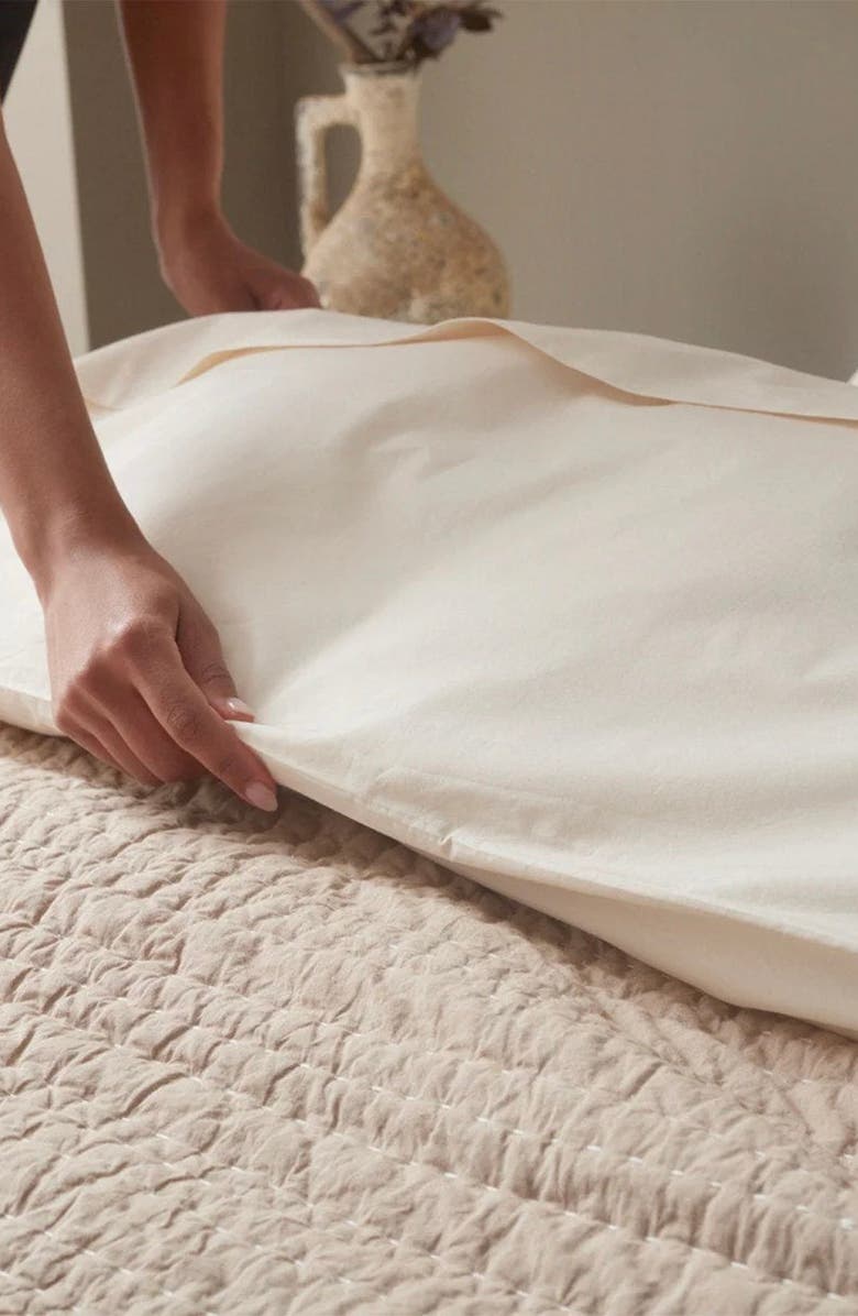 Coyuchi Channel Hand Stitched Organic Cotton Blanket, Alternate, color, Hazel Chambray