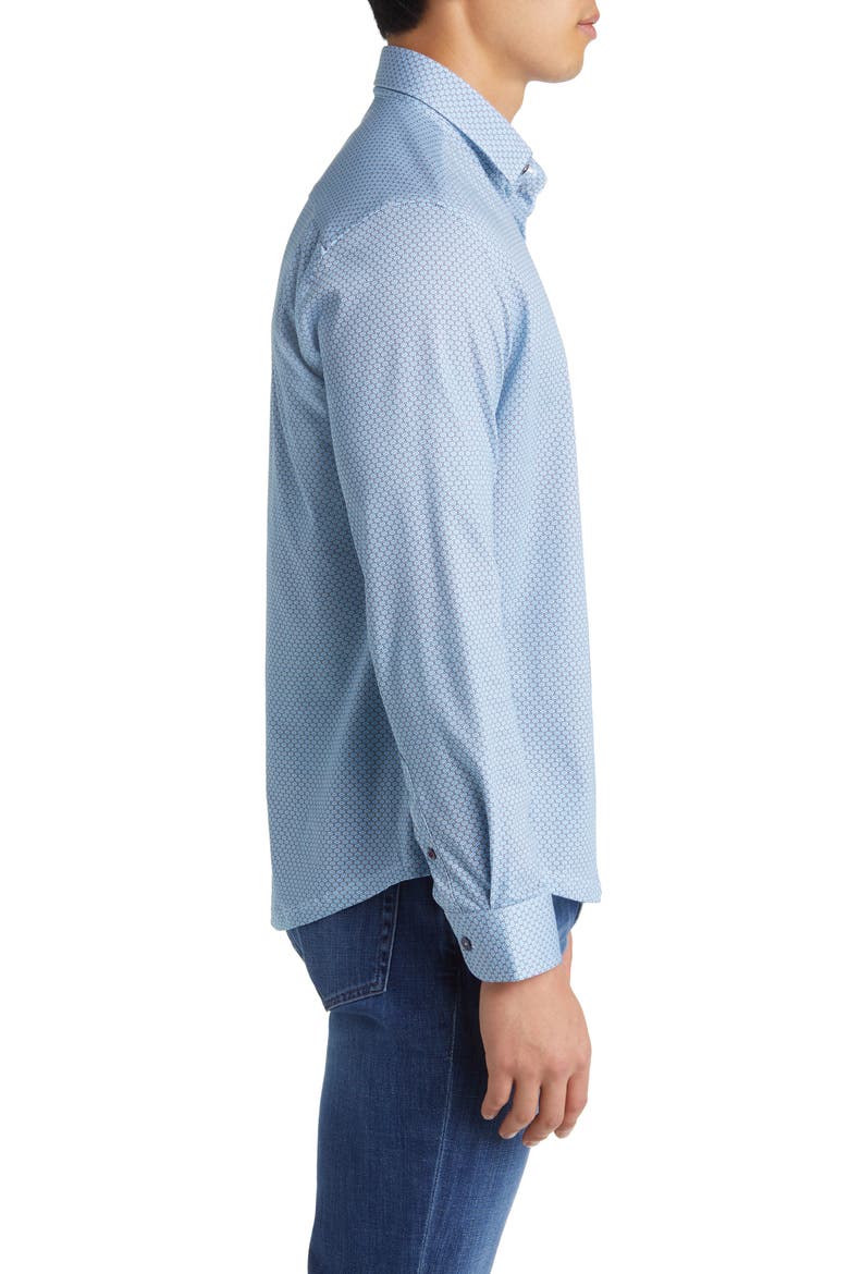 Hourglass Geo Dry Touch® Performance Jersey Button-Up Shirt, Alternate, color, BLUE