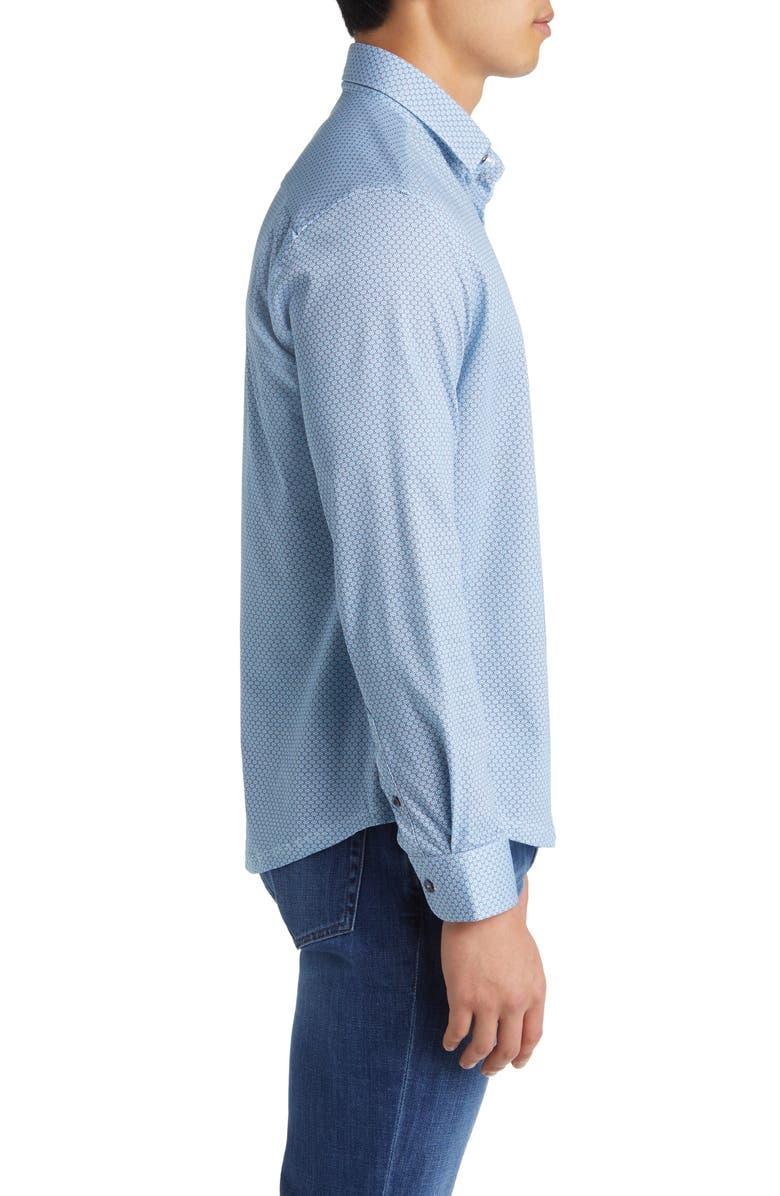 Stone Rose Hourglass Geo Dry Touch<sup>®</sup> Performance Jersey Button-Up Shirt, Alternate, color, Blue
