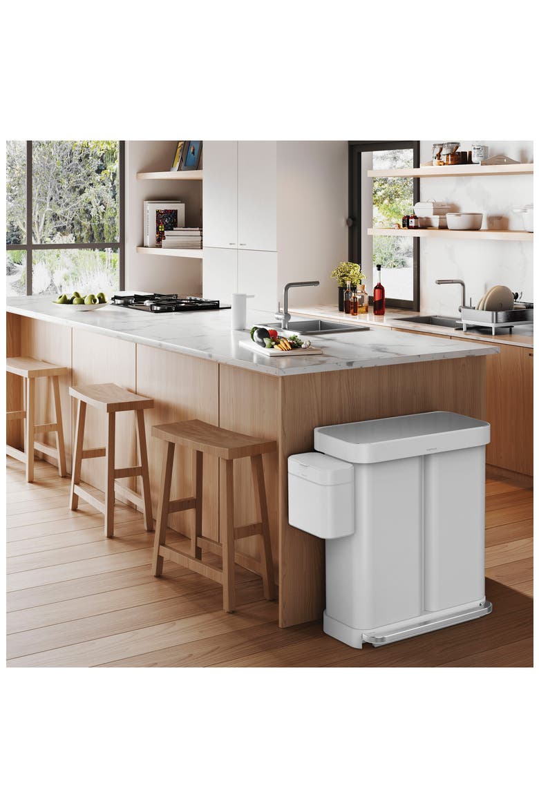 58L Dual Compartment Rectangular Step Trash Can, Alternate, color, WHITE STEEL
