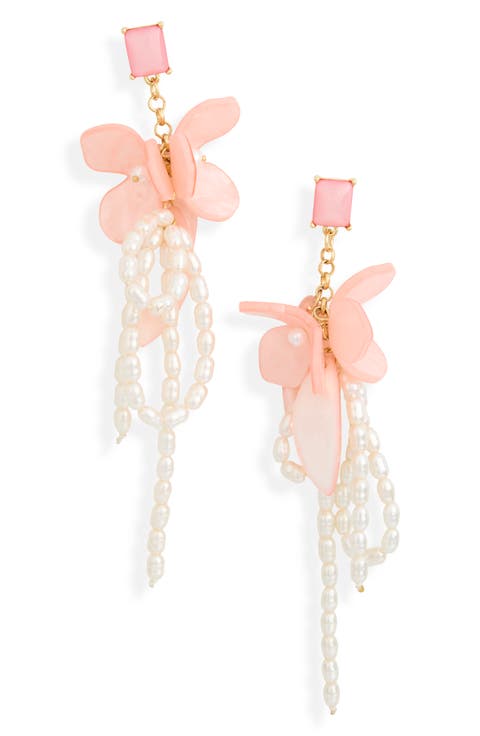 Resin & Faux Pearl Cluster Drop Earrings