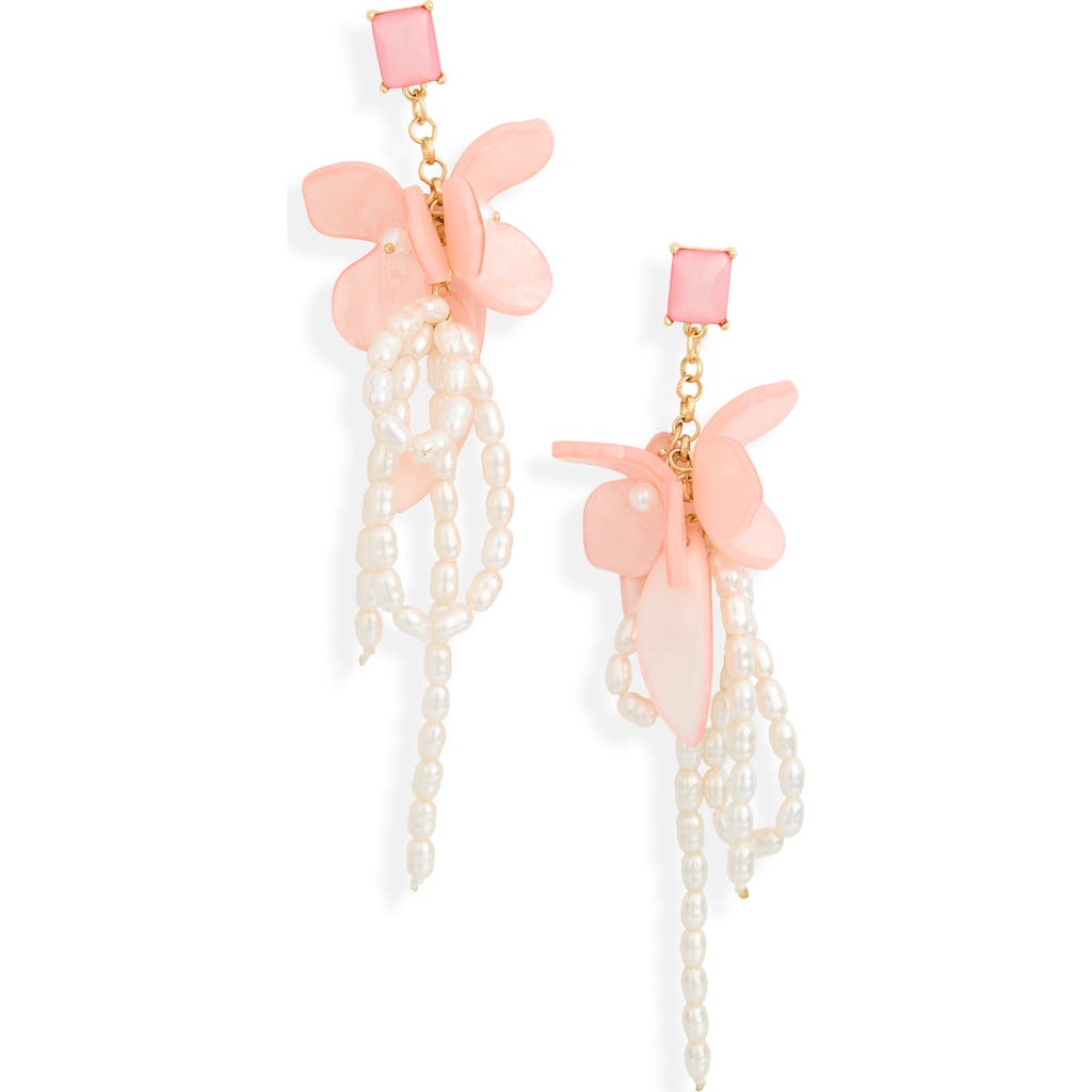 Nordstrom Rack Resin & Faux Pearl Cluster Drop Earrings In White- Blush- Gold
