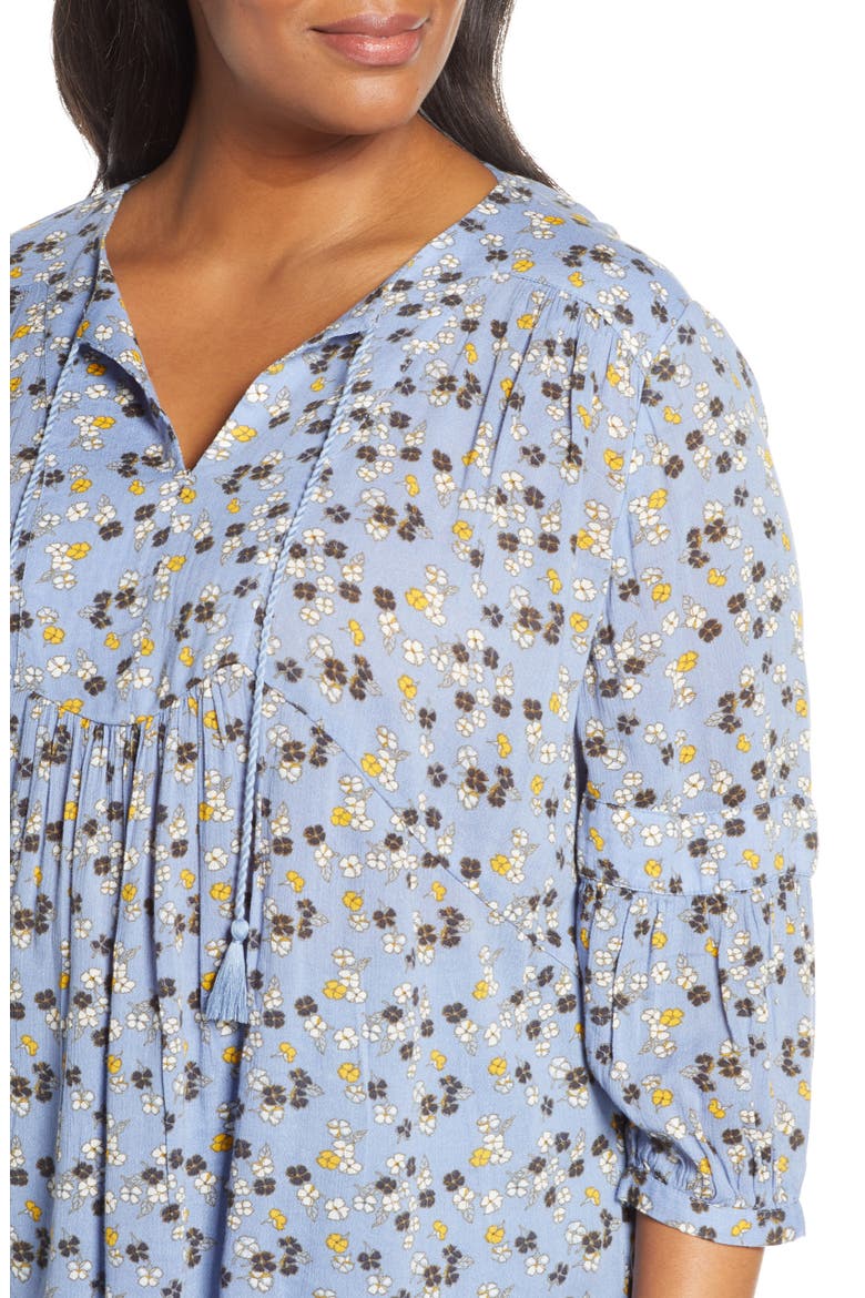 Split Neck Print Blouse, Alternate, color, BLUE DESERT BLOOM TINY PRINT