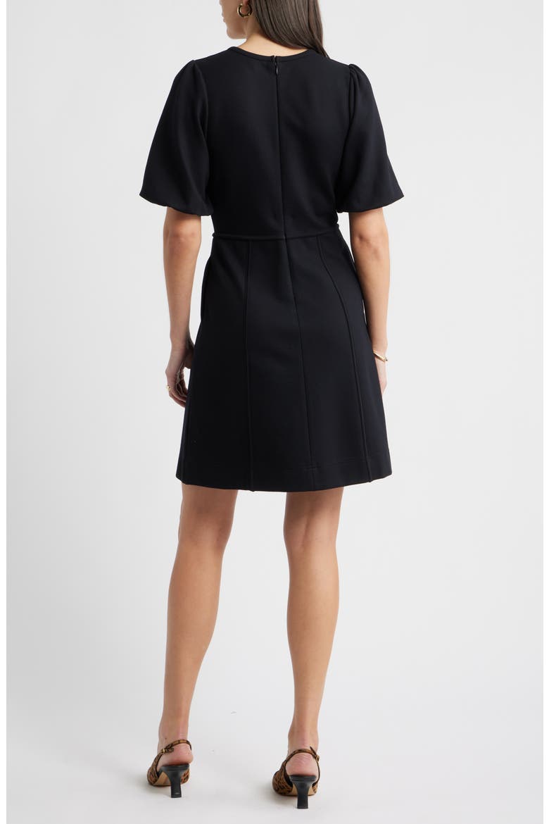 Puff Sleeve Ponte Dress, Alternate, color, BLACK