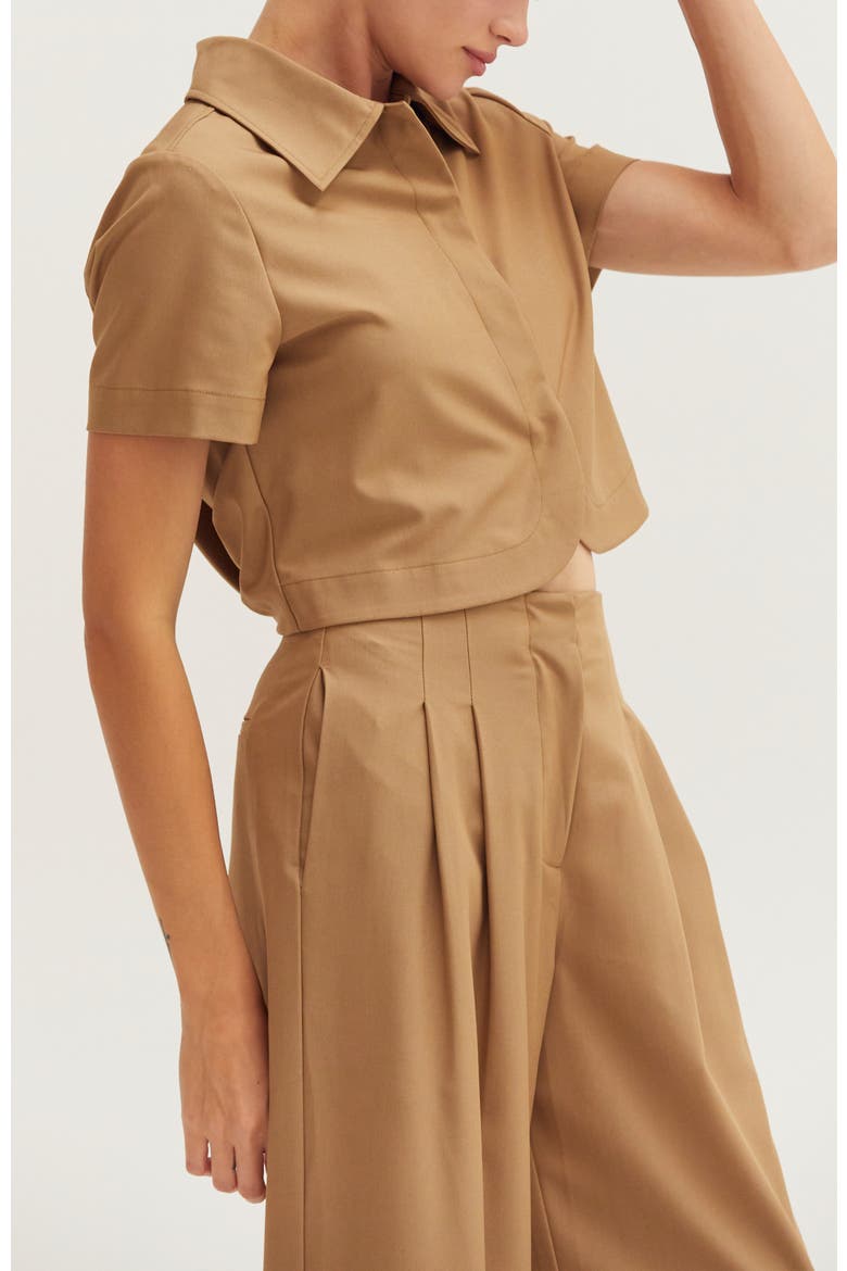 Short Sleeve Cropped Blazer Top, Alternate, color, Camel