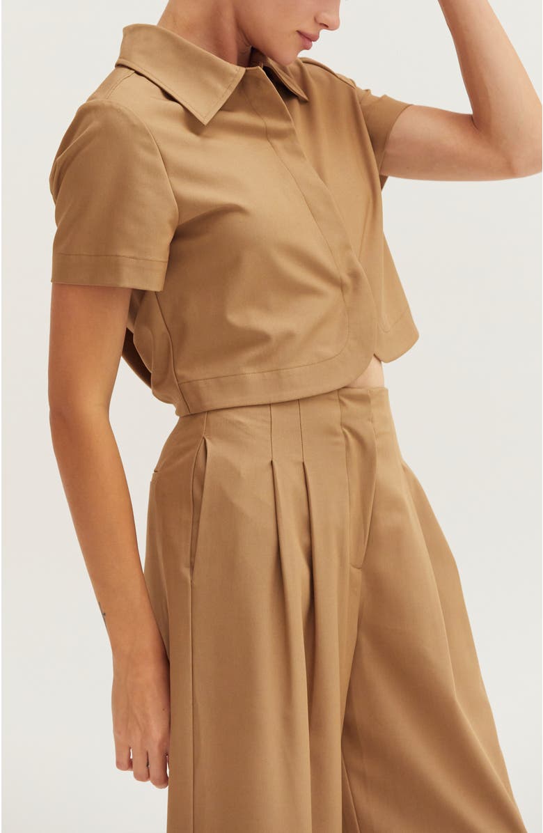 CRESCENT Short Sleeve Cropped Blazer Top, Alternate, color, Camel