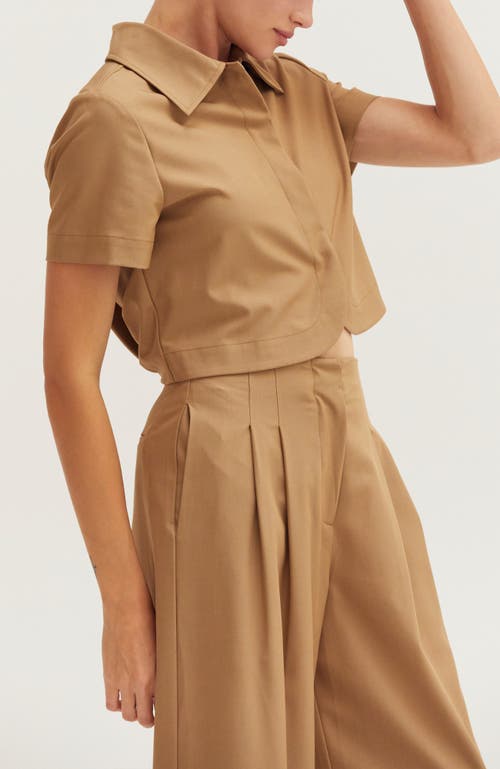 Crescent Short Sleeve Cropped Blazer Top In Brown