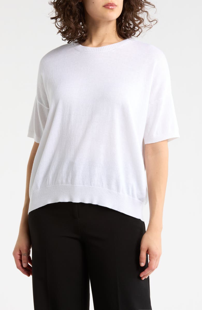Eileen Fisher Short Sleeve Organic Cotton Blend Sweater, Main, color, White