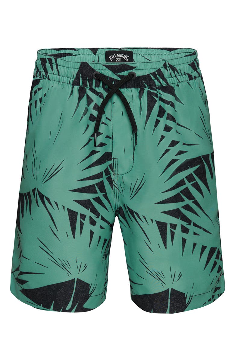 Billabong Kids' Lineup Layback Swim Shorts, Main, color, Teal/ Black