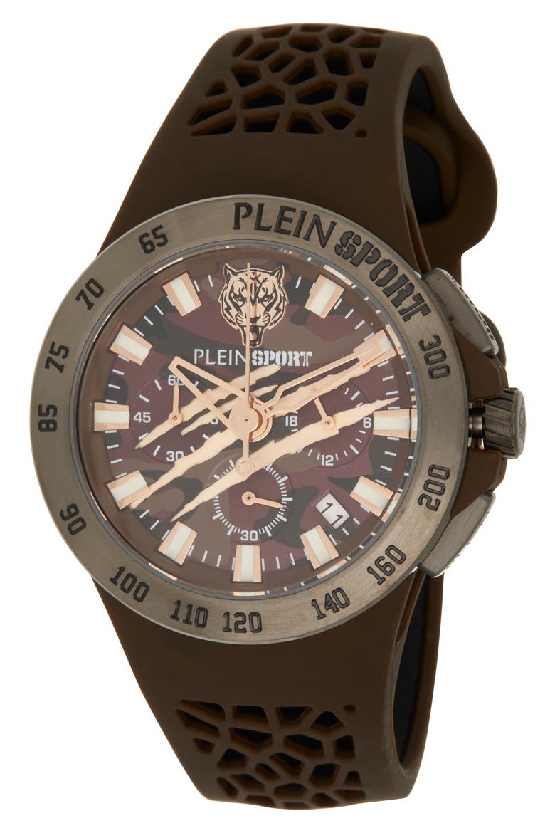 Thunderstorm Chronograph Silicone Strap Watch, 43mm, Main, color, GUN