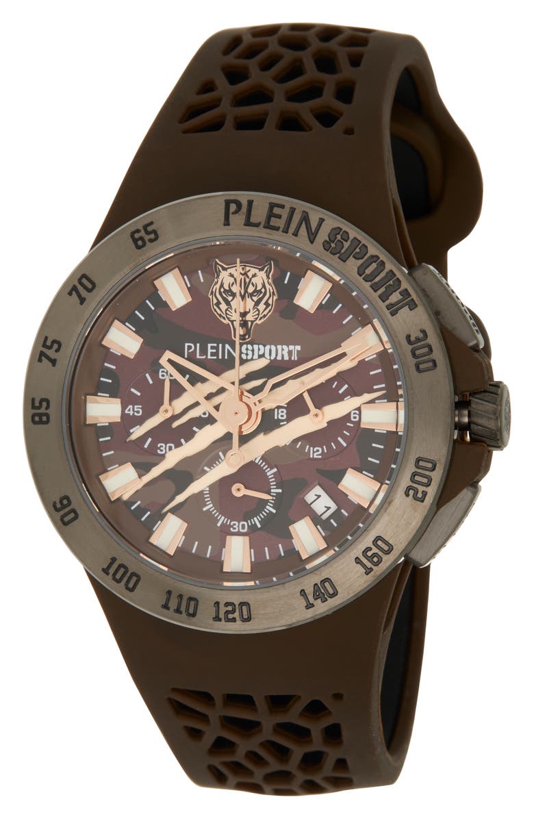 PLEIN SPORT Thunderstorm Chronograph Silicone Strap Watch, 43mm, Main, color,
