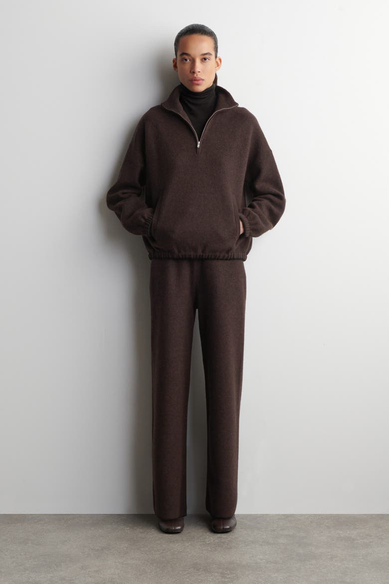 Boiled Merino Wool Wide-Leg Pants, Main, color, BROWN MÉLANGE