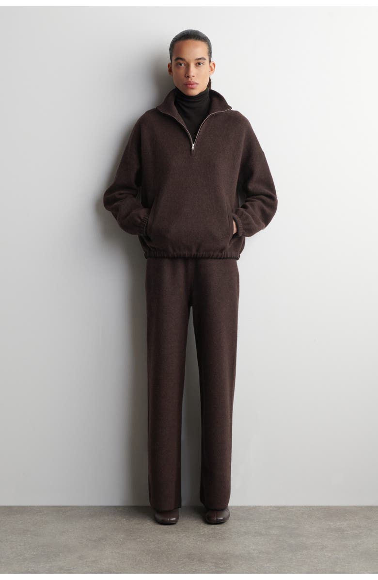 COS Boiled Merino Wool Wide-Leg Pants, Main, color, Brown Mélange