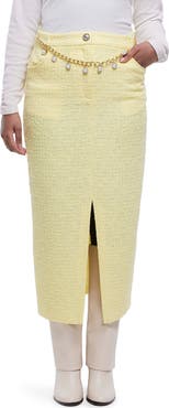 River Island Imitation Pearl Belt Cotton Blend Bouclé Pencil Skirt