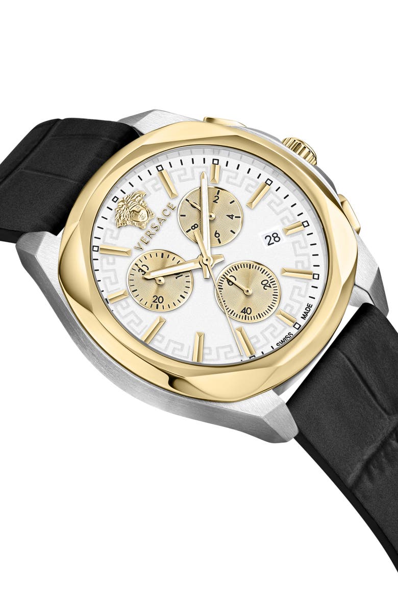 Versace Medusa Chrono Swiss Quartz Leather Strap Watch, 40mm, Alternate, color, Two Tone
