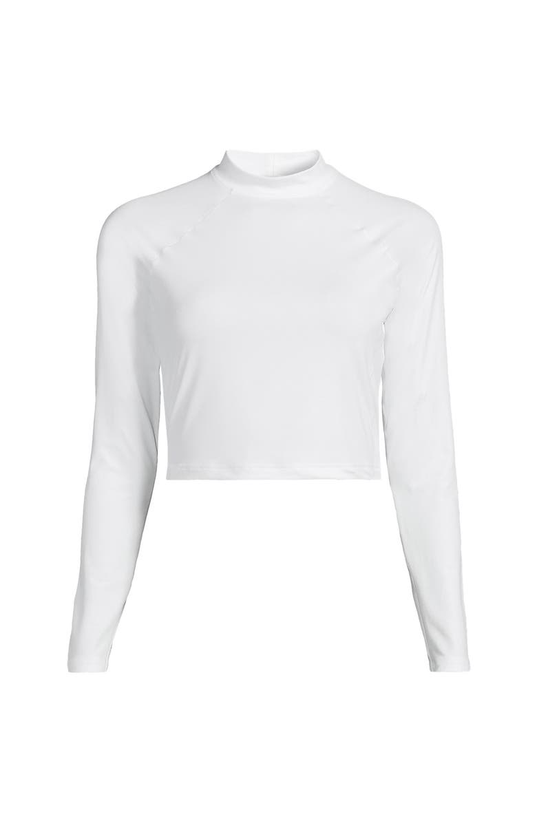 Lands' End Long Sleeve Mock Neck Cropped UPF 50 Sun Protection Rash Guard, Alternate, color, White