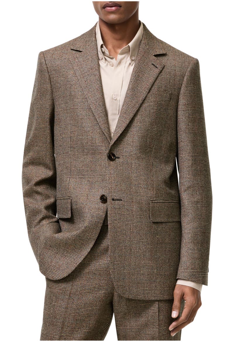 Check Wool Linen Blend Sloane Tailored Jacket, Main, color, Soap beige/brown