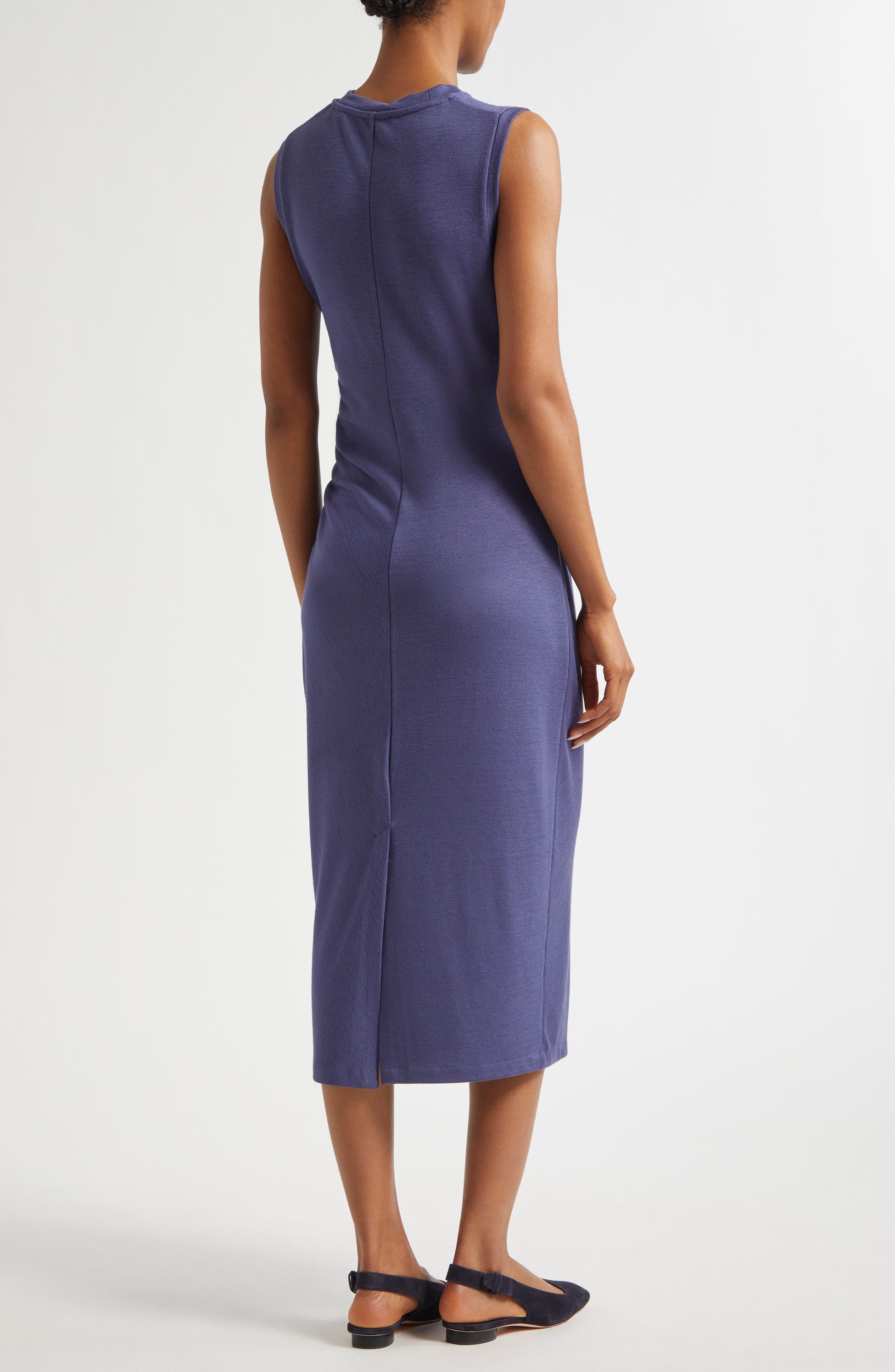 Side Ruched Sleeveless Knit Midi Dress