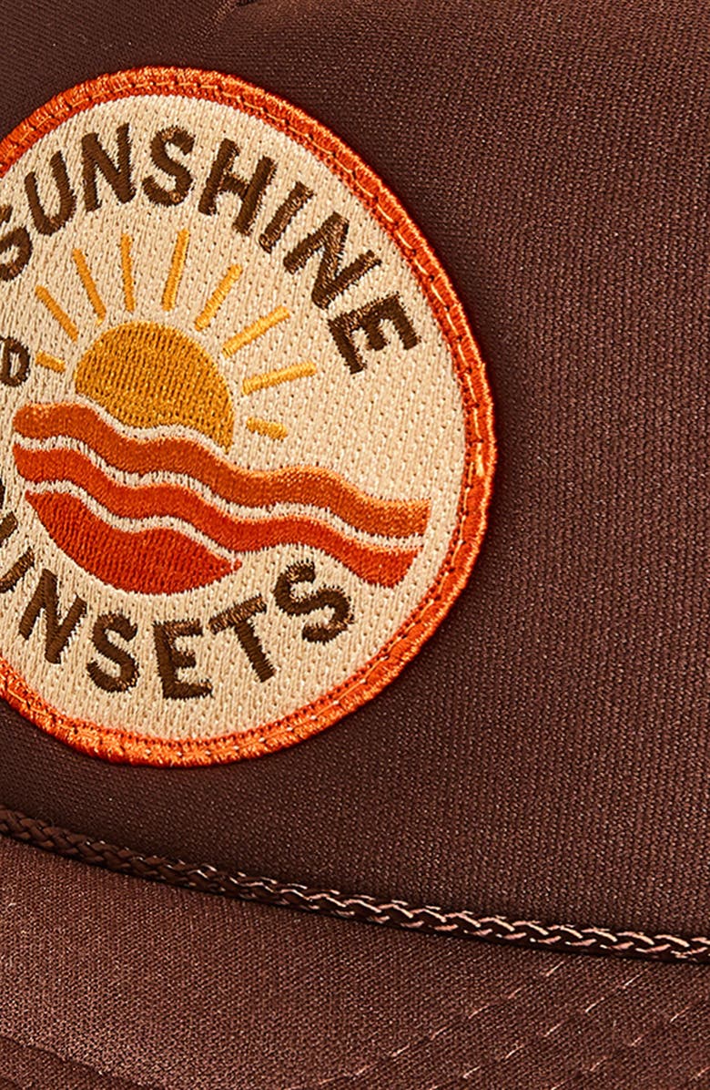 Friday Feelin’ Sunshine & Sunsets Trucker Hat, Alternate, color, Brown