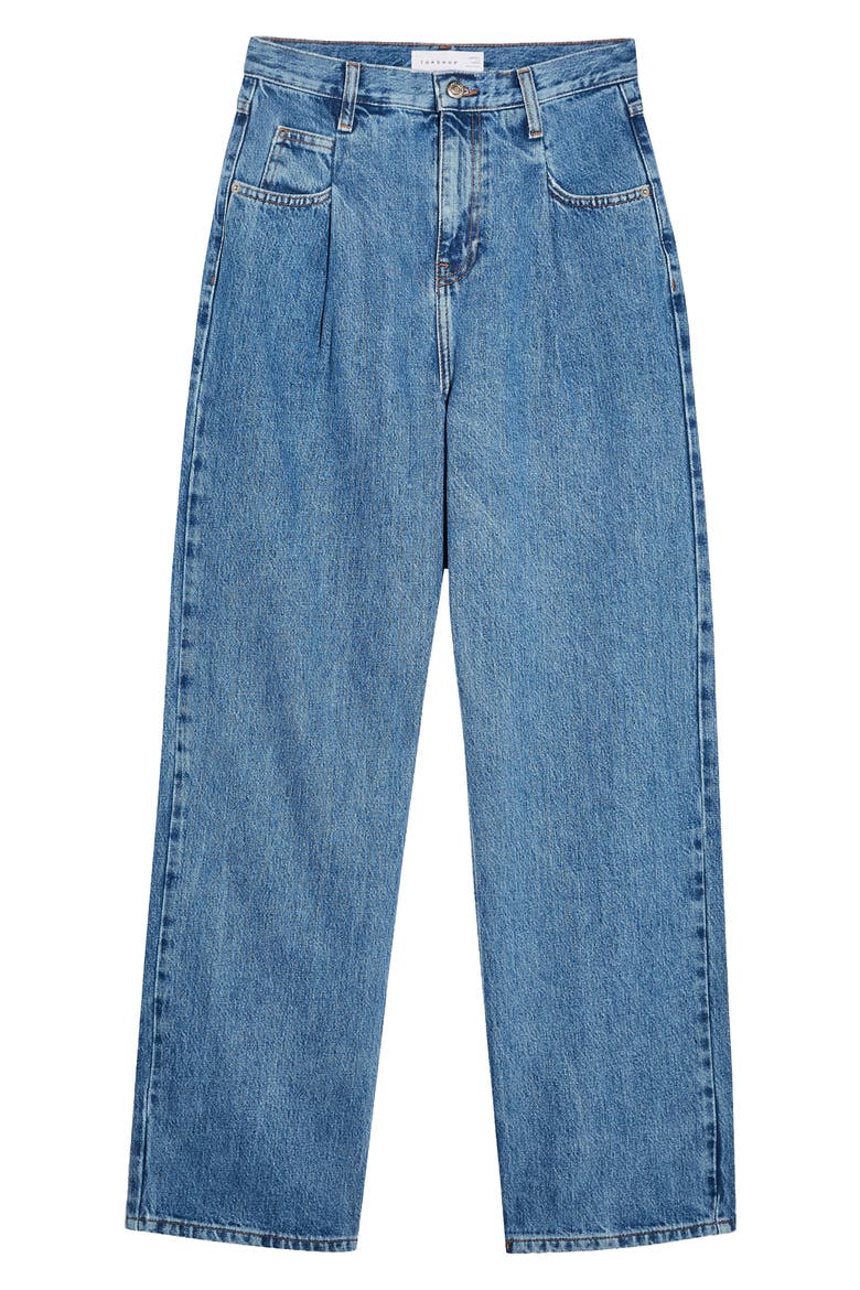 Pleat Dad Jeans, Alternate, color, MID BLUE