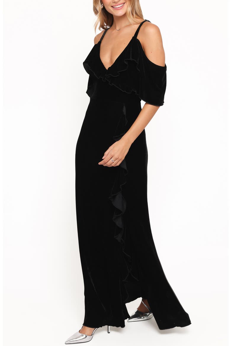 Micah Cold Shoulder Velvet Dress, Alternate, color, BLACK