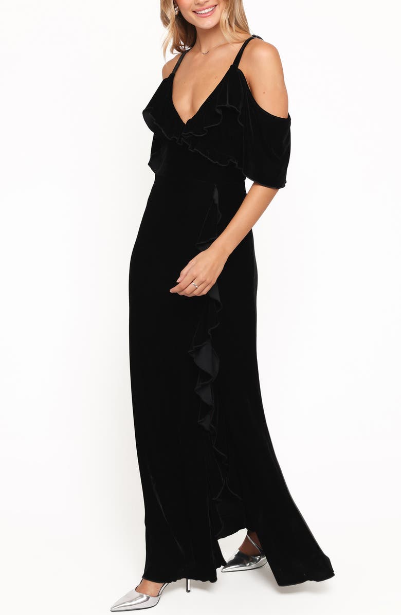 Petal & Pup Micah Cold Shoulder Velvet Dress, Alternate, color, Black