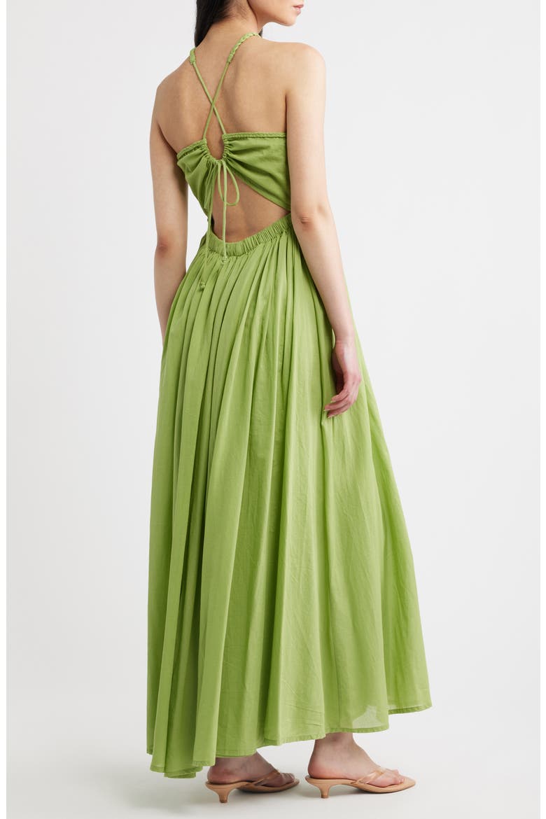 Ruched Halter Neck Cotton Maxi Sundress, Alternate, color, TENDRIL