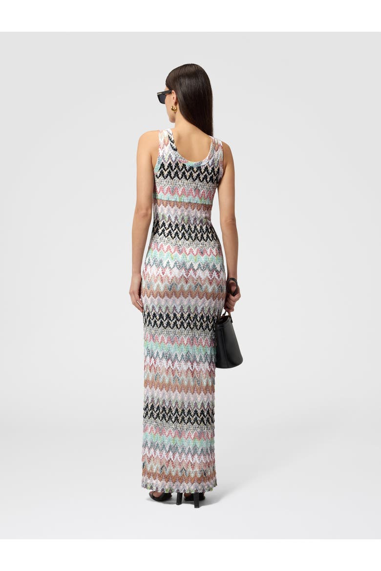 Long Dress In Viscose And Cotton Lamé Lace Motif, Alternate, color, Multicoloured