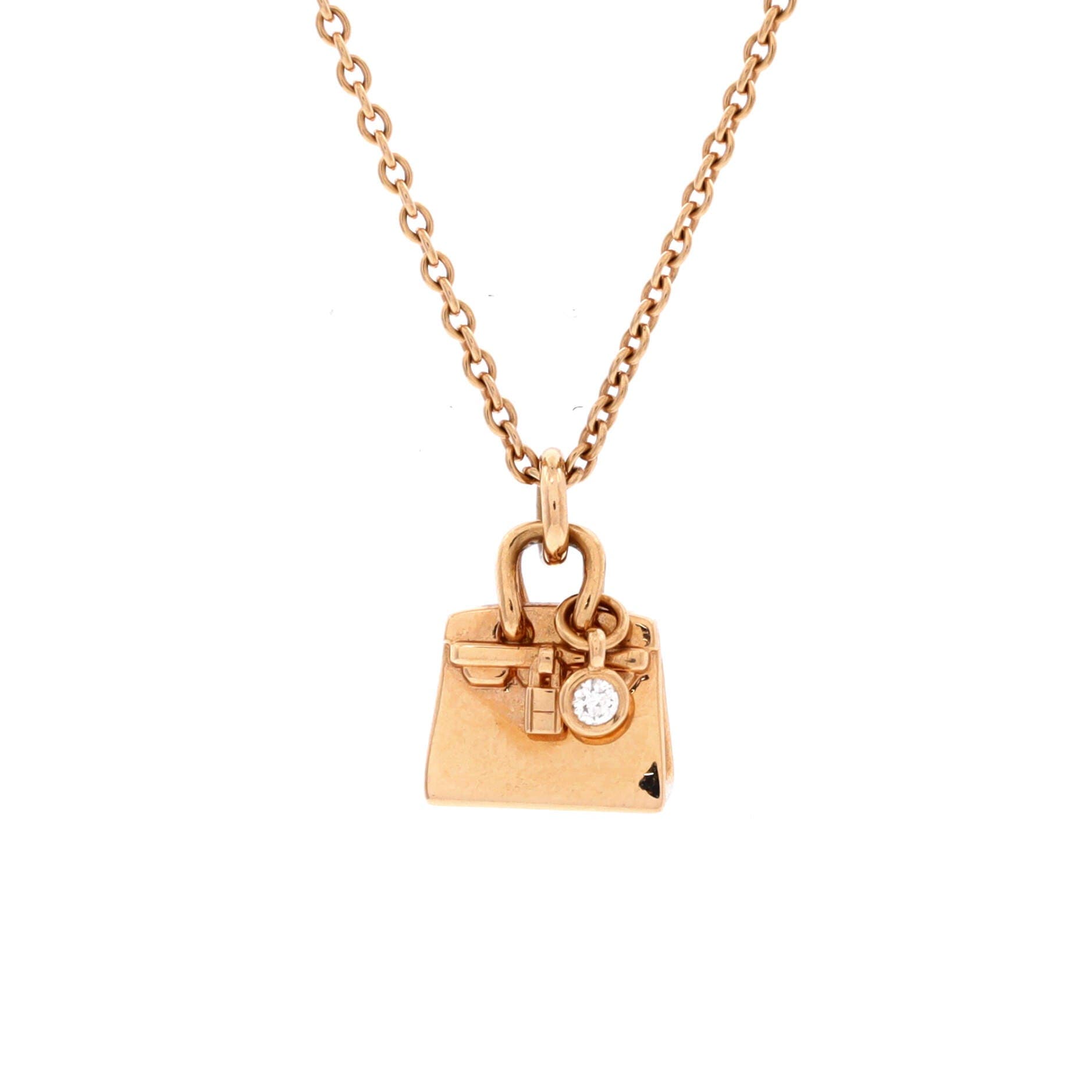 Birkin Amulette Pendant Necklace 18K Rose Gold with Diamond, Main, color, Metallic Gold