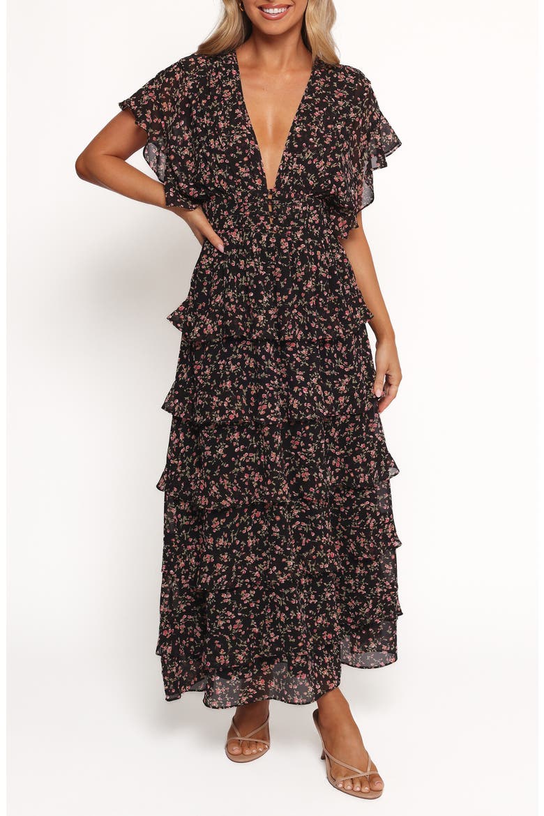Wendi Print Tiered Maxi Dress, Main, color, BLACK FLORAL