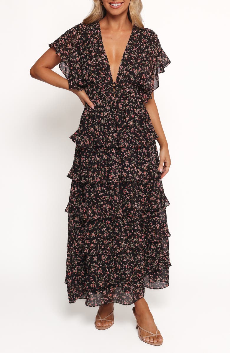 Petal & Pup Wendi Print Tiered Maxi Dress, Main, color, Black Floral