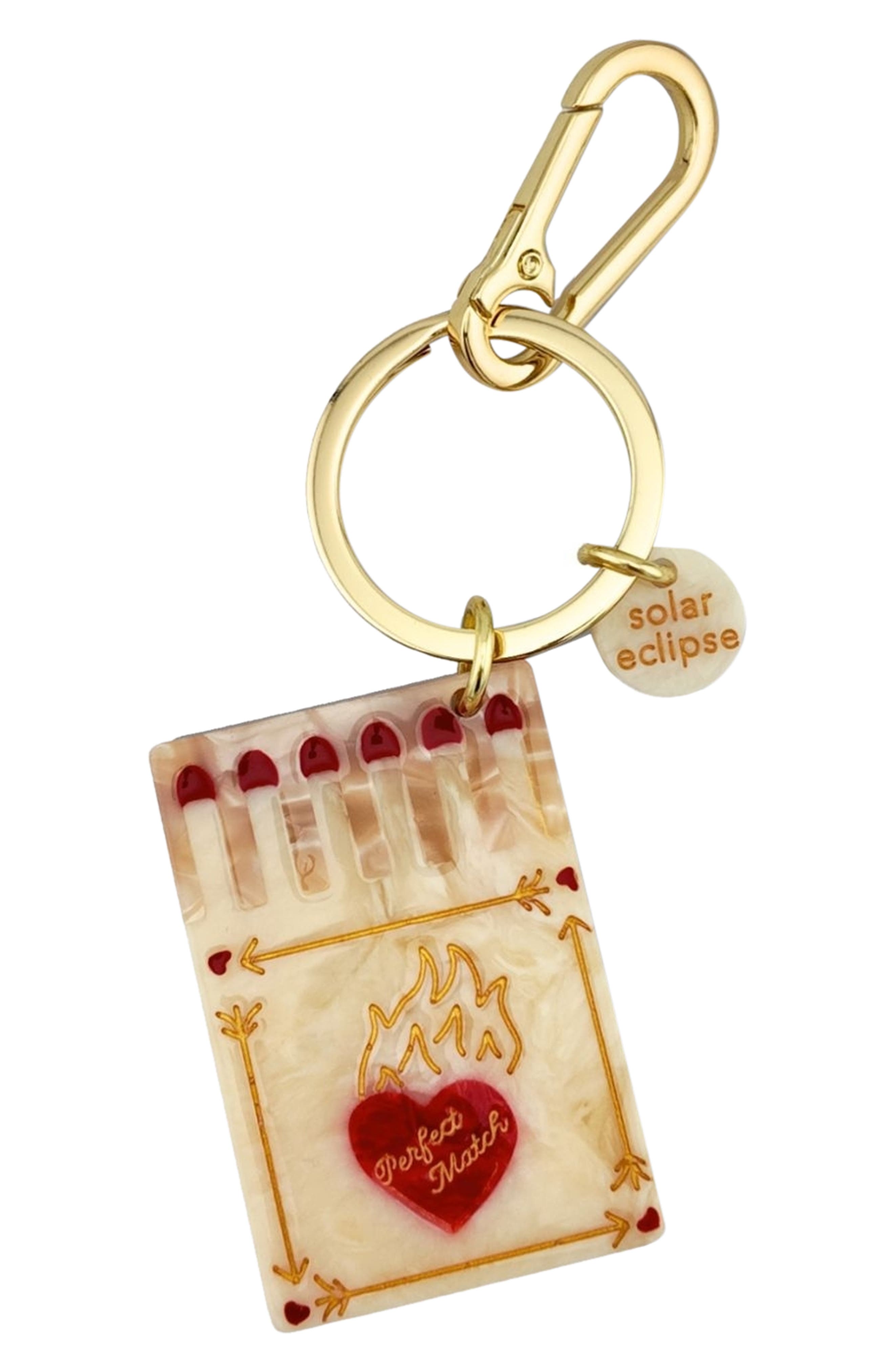 Solar Eclipse Hand Painted Matchbox Key Chain Bag Charm, Main, color, Red