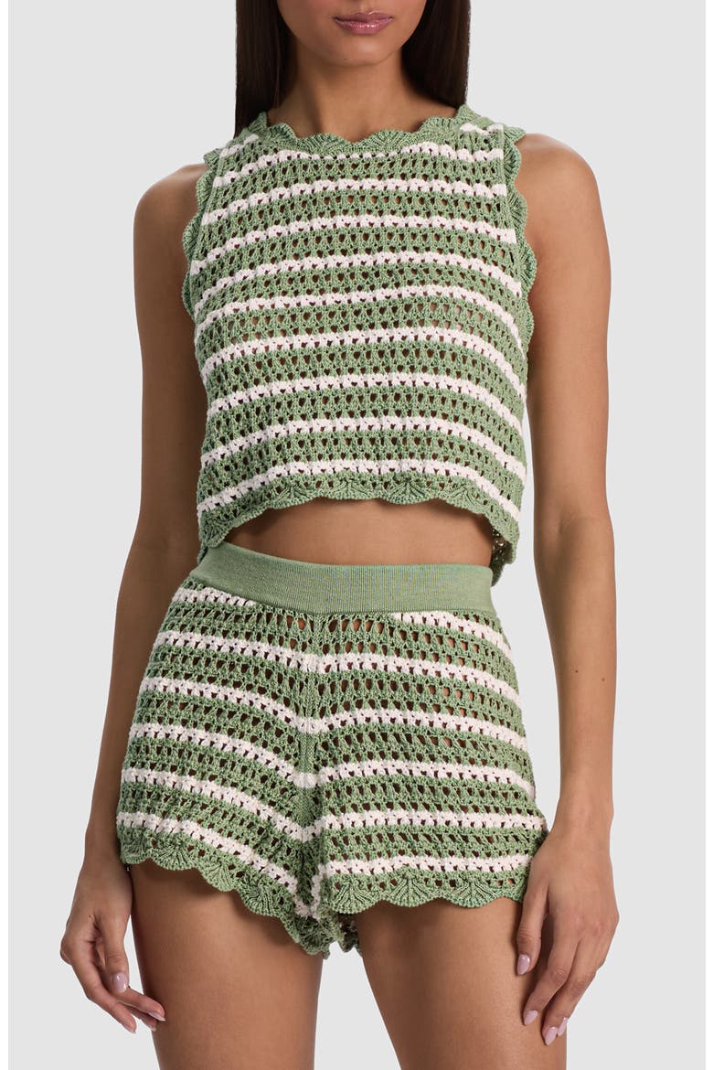 Ciara Crop Stripe Pointelle Knit Top, Main, color, SAGE/ SOFT WHITE