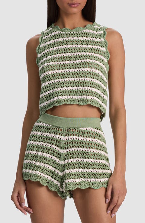 Ciara Crop Stripe Pointelle Knit Top