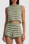 Alice + Olivia Ciara Crop Stripe Pointelle Knit Top