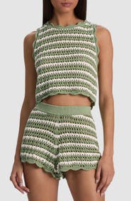 Alice + Olivia Ciara Crop Stripe Pointelle Knit Top