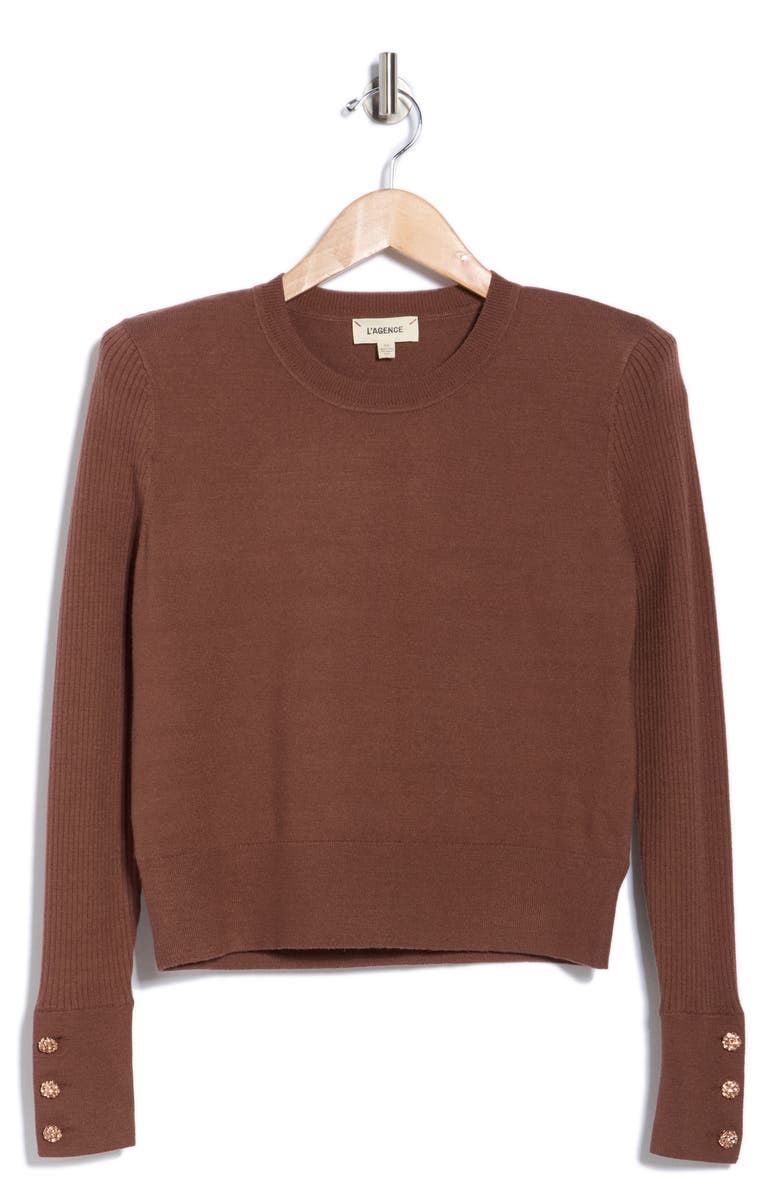L'AGENCE Rib Sleeve Sweater, Alternate, color, Cocoa