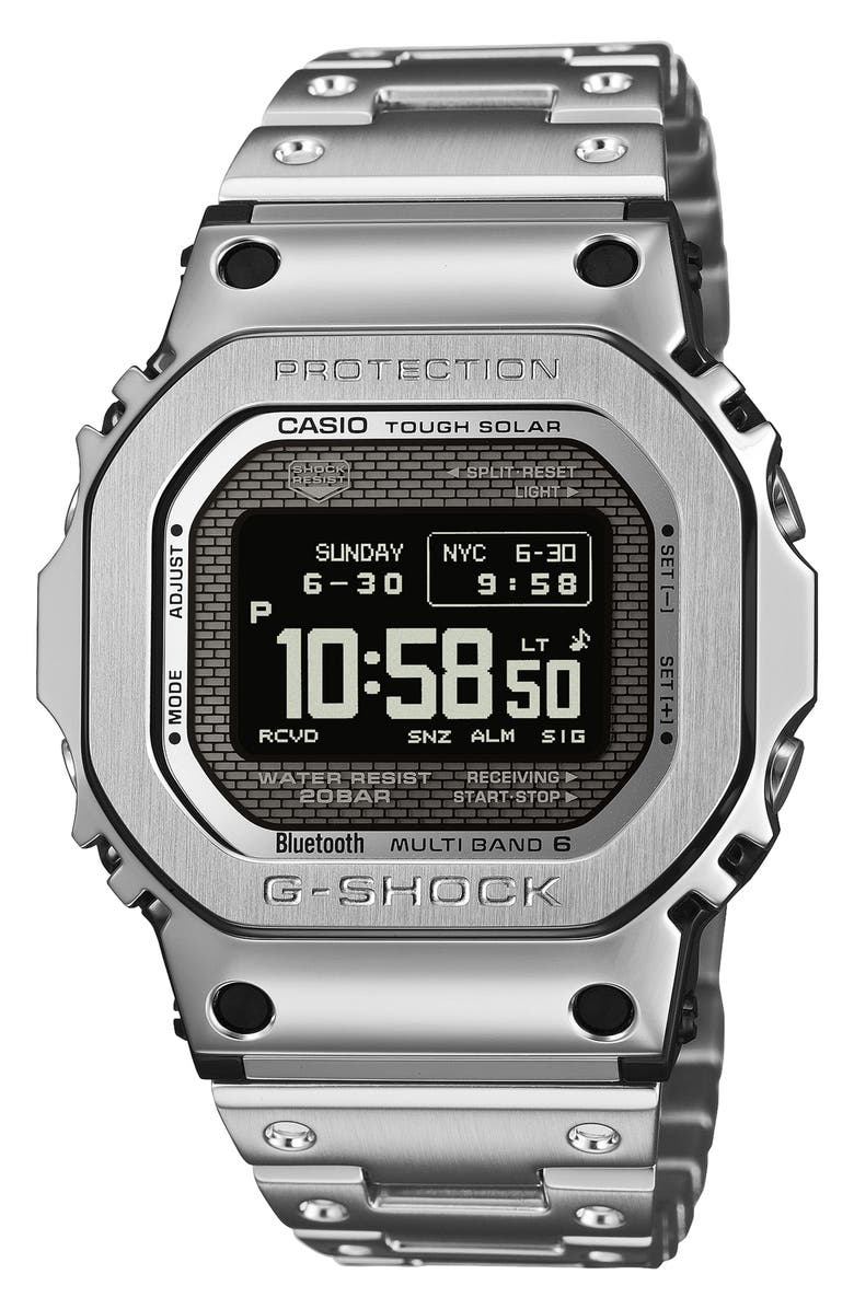 G-SHOCK Full Metal 5000 Series Solar Digital Bluetooth Bracelet Watch, 49.3mm × 43.6mm, Main, color, Silver
