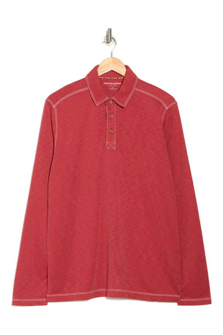 Vintage Slub Knit Long Sleeve Polo, Alternate, color, RED