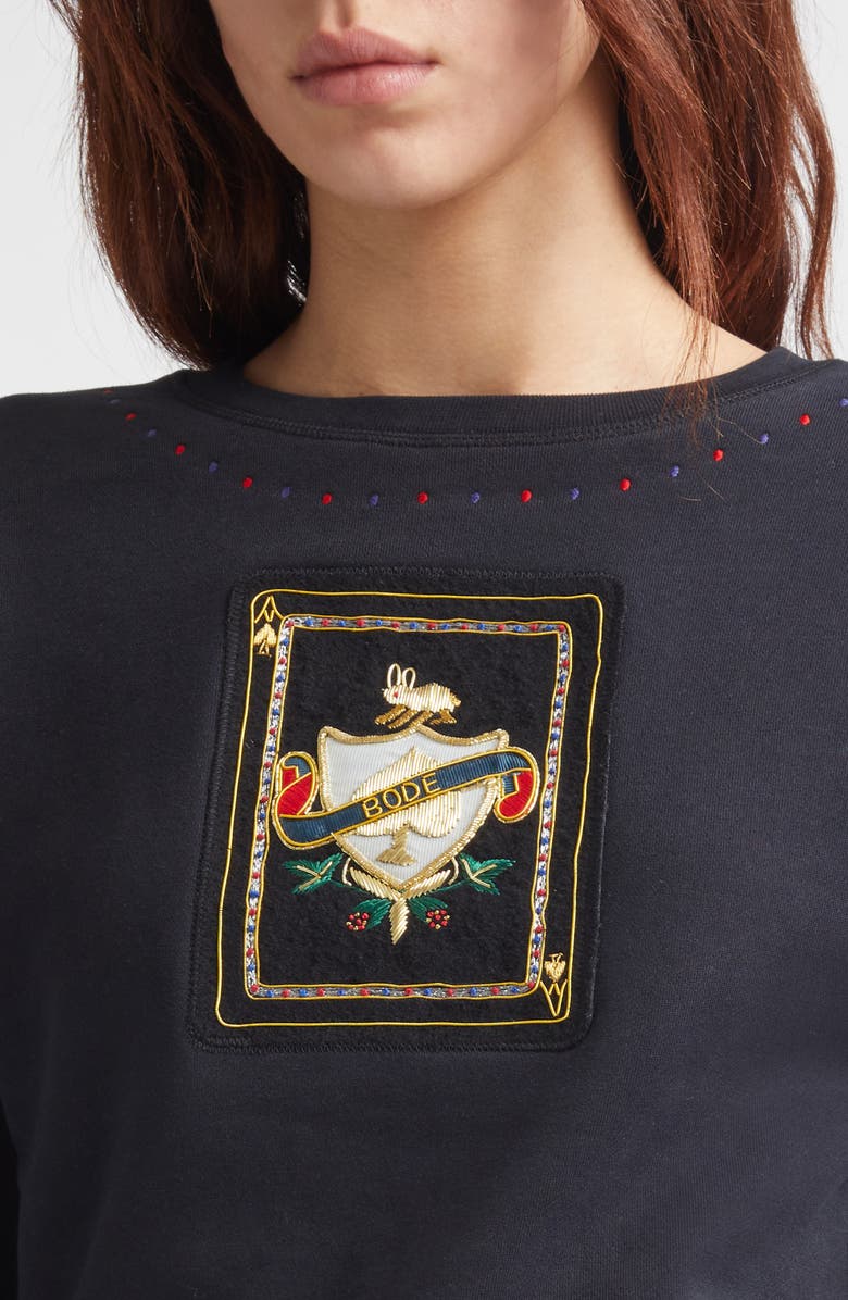 Bode Bullion Card Cotton Graphic Sweatshirt, Alternate, color, Black