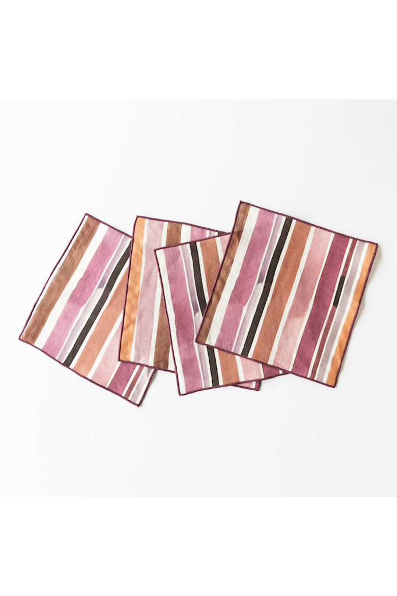 Lisbon Stripe Cocktail Napkin Set, Main, color, Pink & Brown
