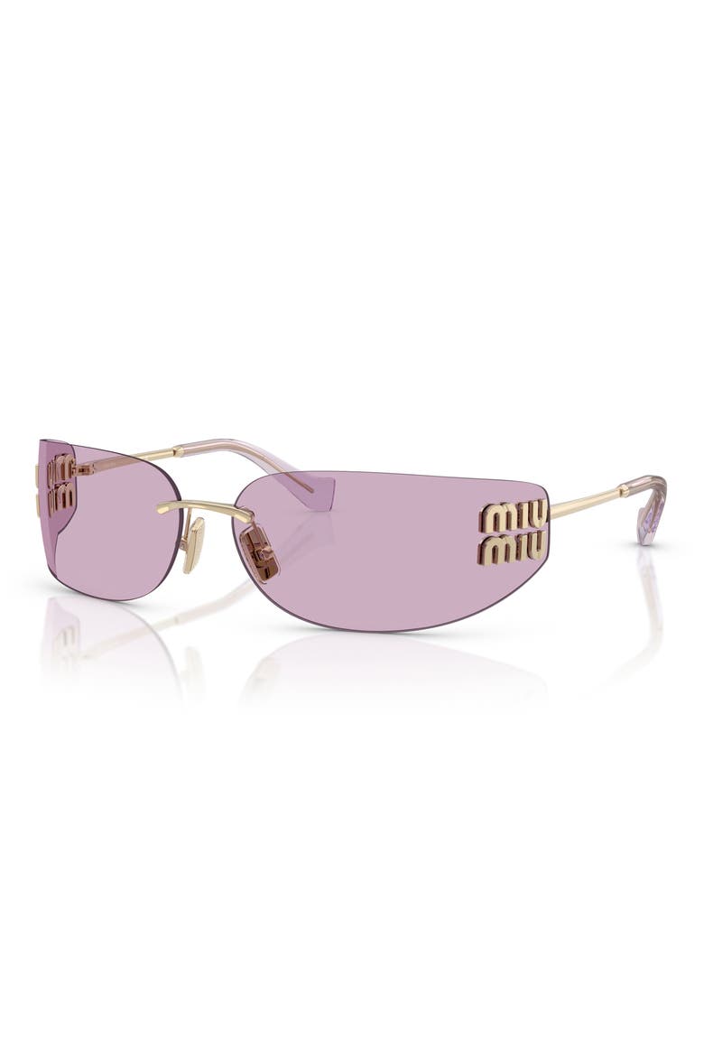 75mm Oversize Rectangular Wrap Sunglasses, Alternate, color, PALE GOLD / PINK